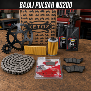 Combo Mantenimiento Bajaj Pulsar NS200 – Arrastre, Frenos, Filtros y 2 Aceites. Incluye 2 botellas de aceite Rasch 20W50.